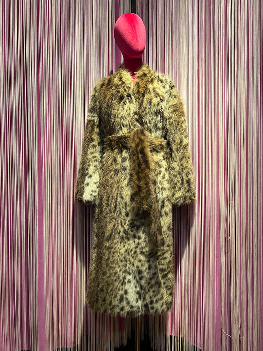 Bazar deluxe cappotto eco pelliccia animalier con cintura e fodera interna floreale