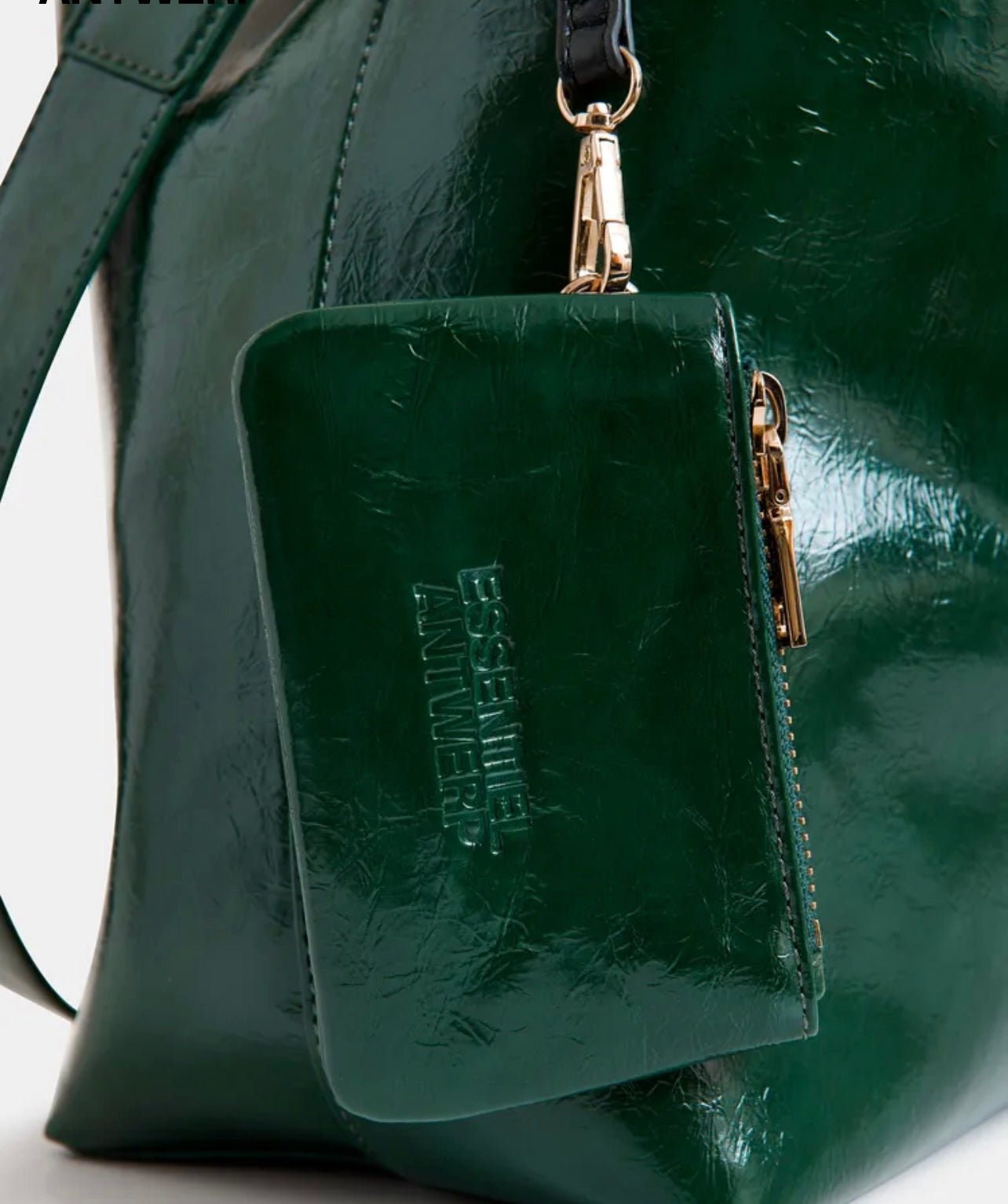 Essentiel antwerp borsa shopper lucida verde scuro con tracolla