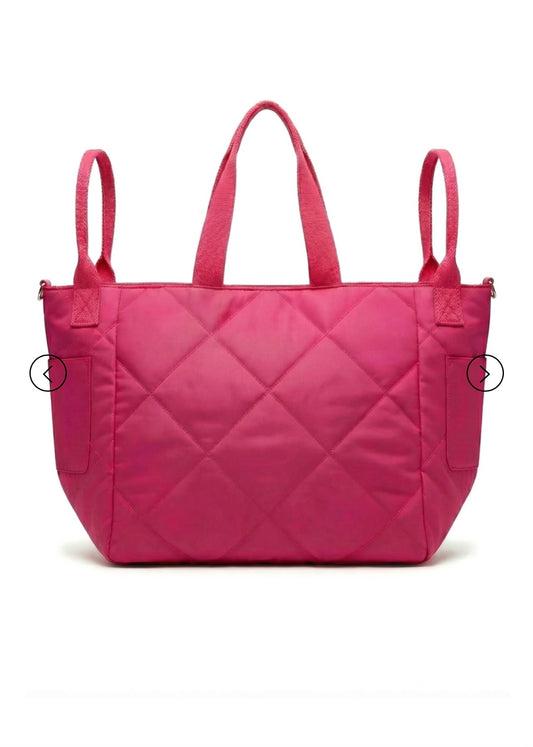 Miss goodlife borsa shopper trapuntata rosa neon con smail , tracolla