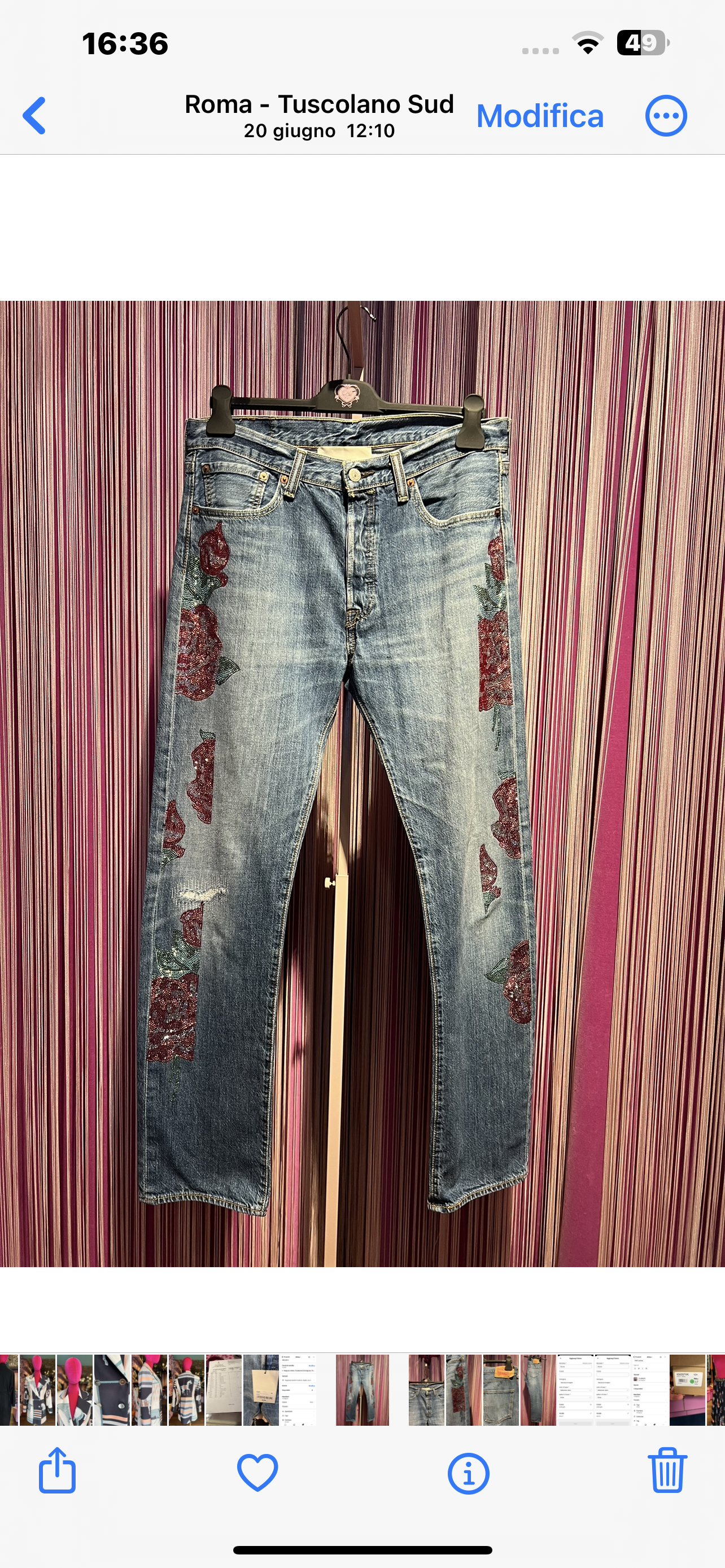 5 Progress jeans vintage denim con rose laterali cristalli