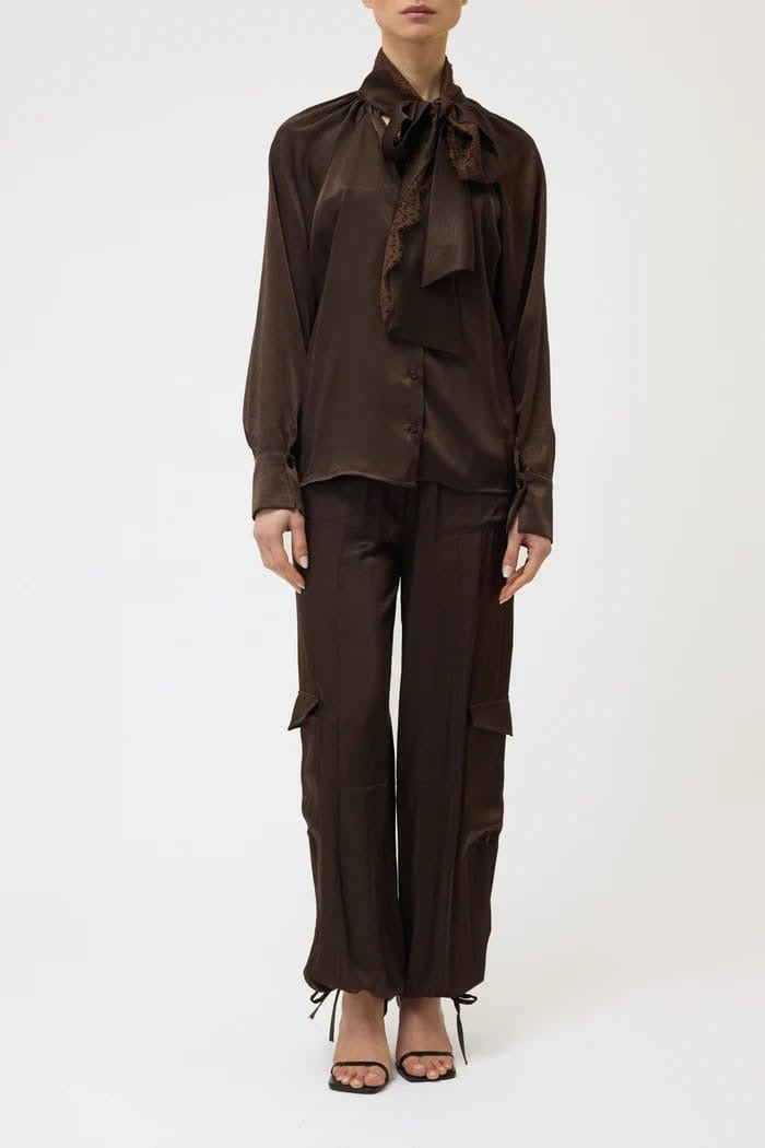 Pink memories camicia marrone con pizzo