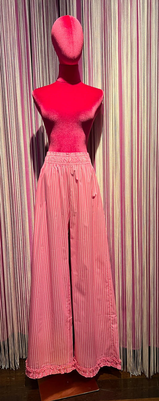 Gina Gorgeous pantalone palazzo cotone a righe rosa fucsia e bianche Palmira 1