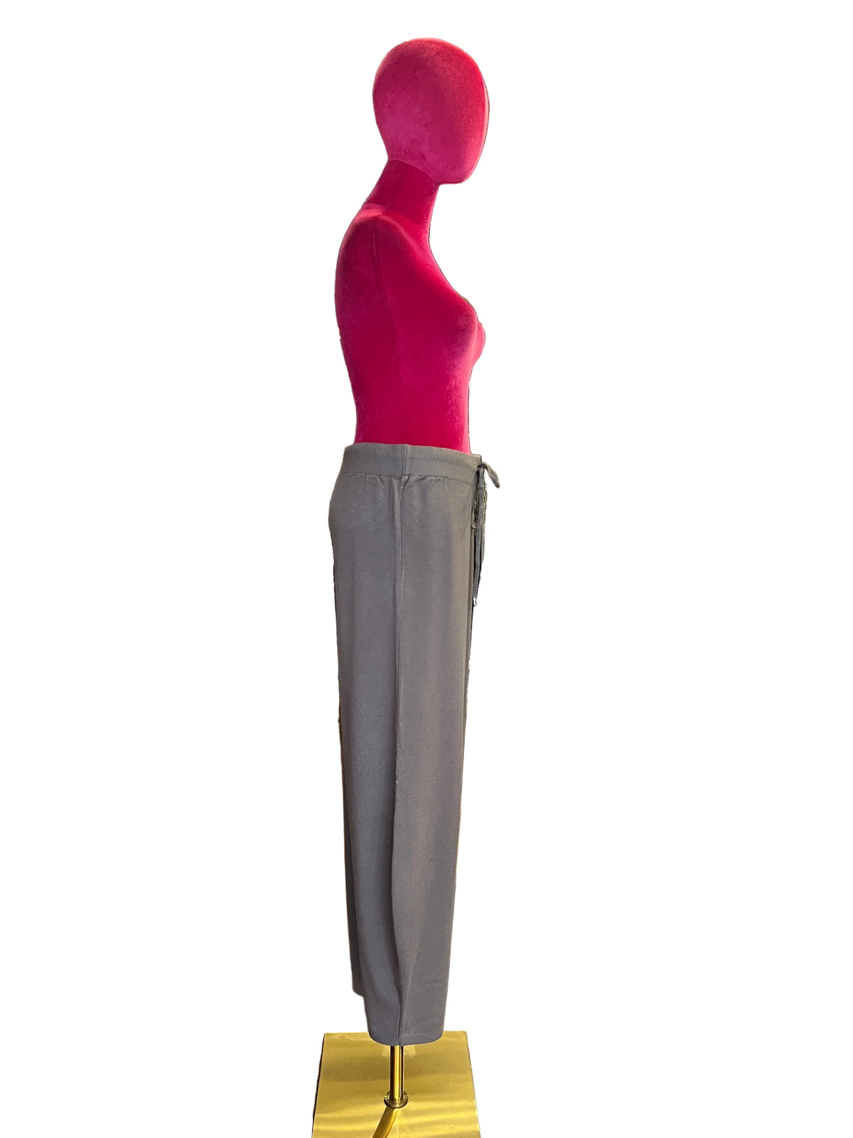 The room completo tre pezzi taupe gilet in simil pelliccia pantalone e maglia