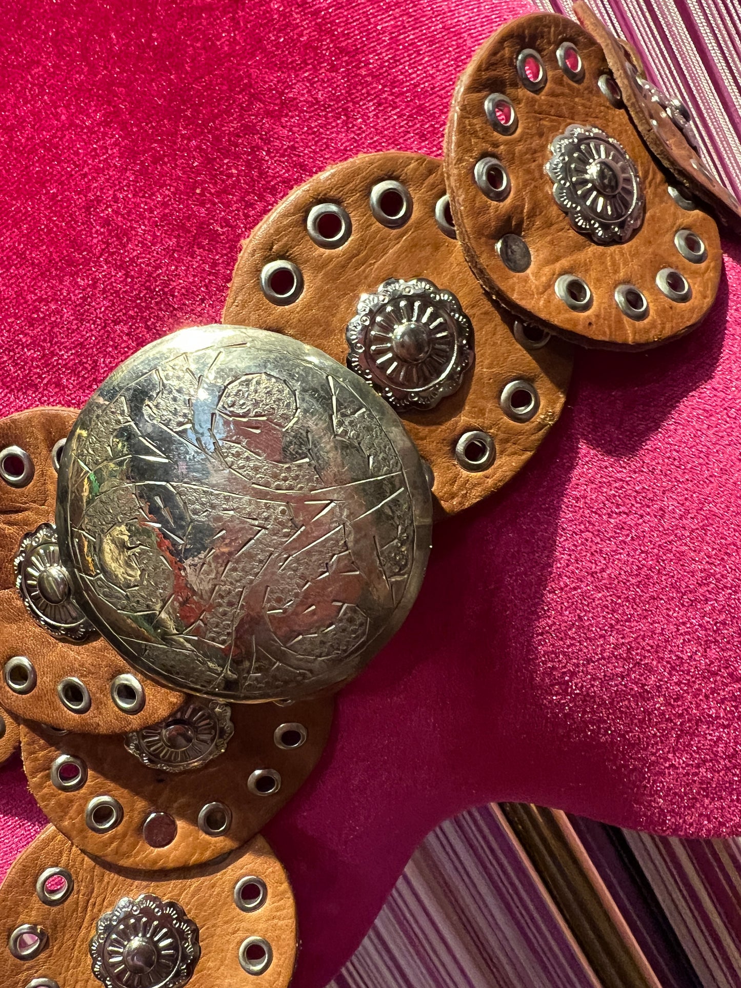 Love & roses cintura pelle cuoio con fibbia e dettagli argento