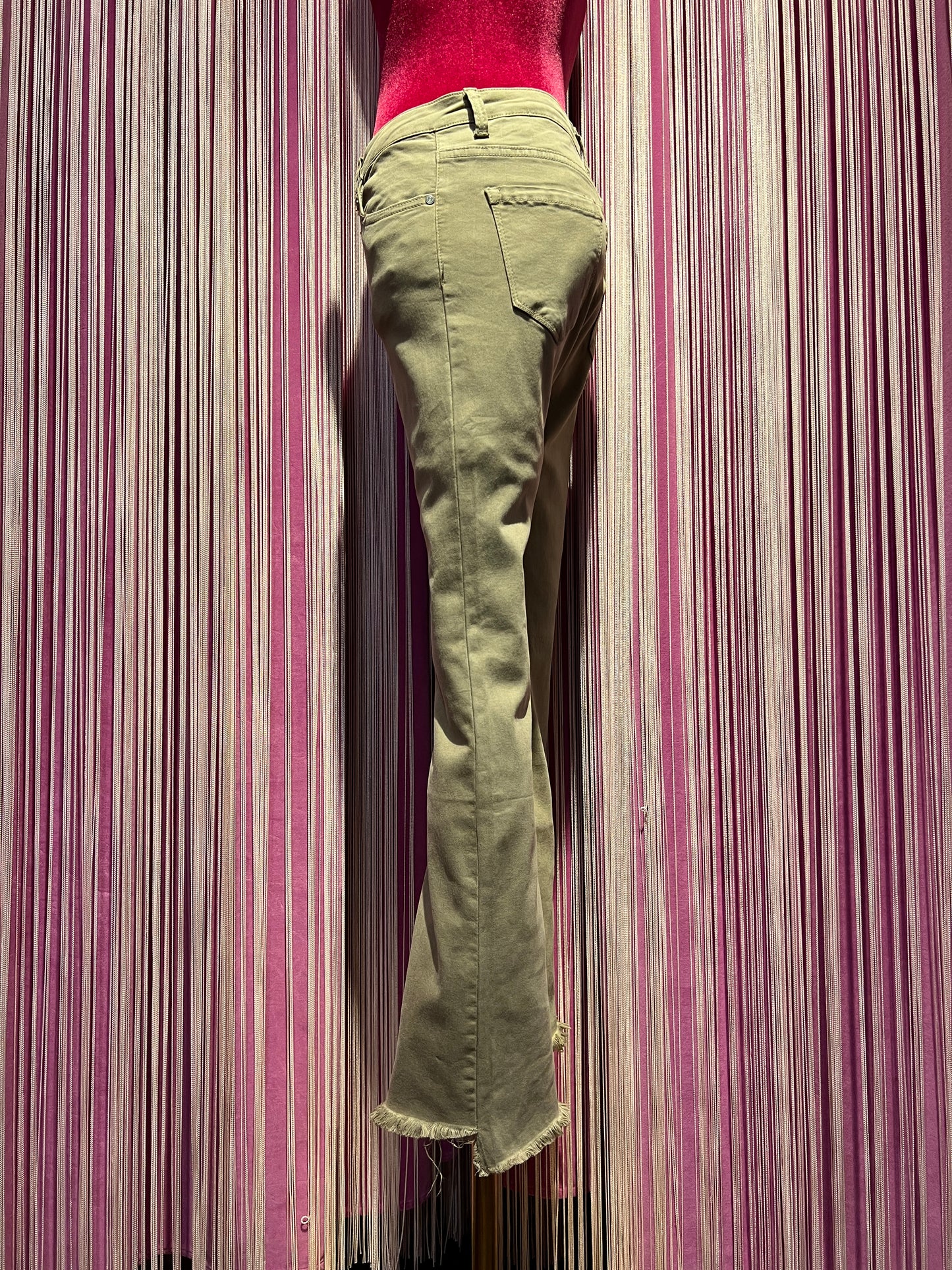 Mon amour Paris pantalone 5 tasche cotone elasticizzato sfrangiato a zampetta  taupe