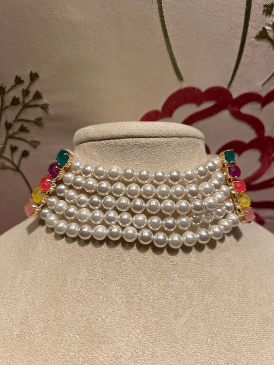 Manuela Ajo creazioni choker perle di Maiorca con pietre dure multicolor