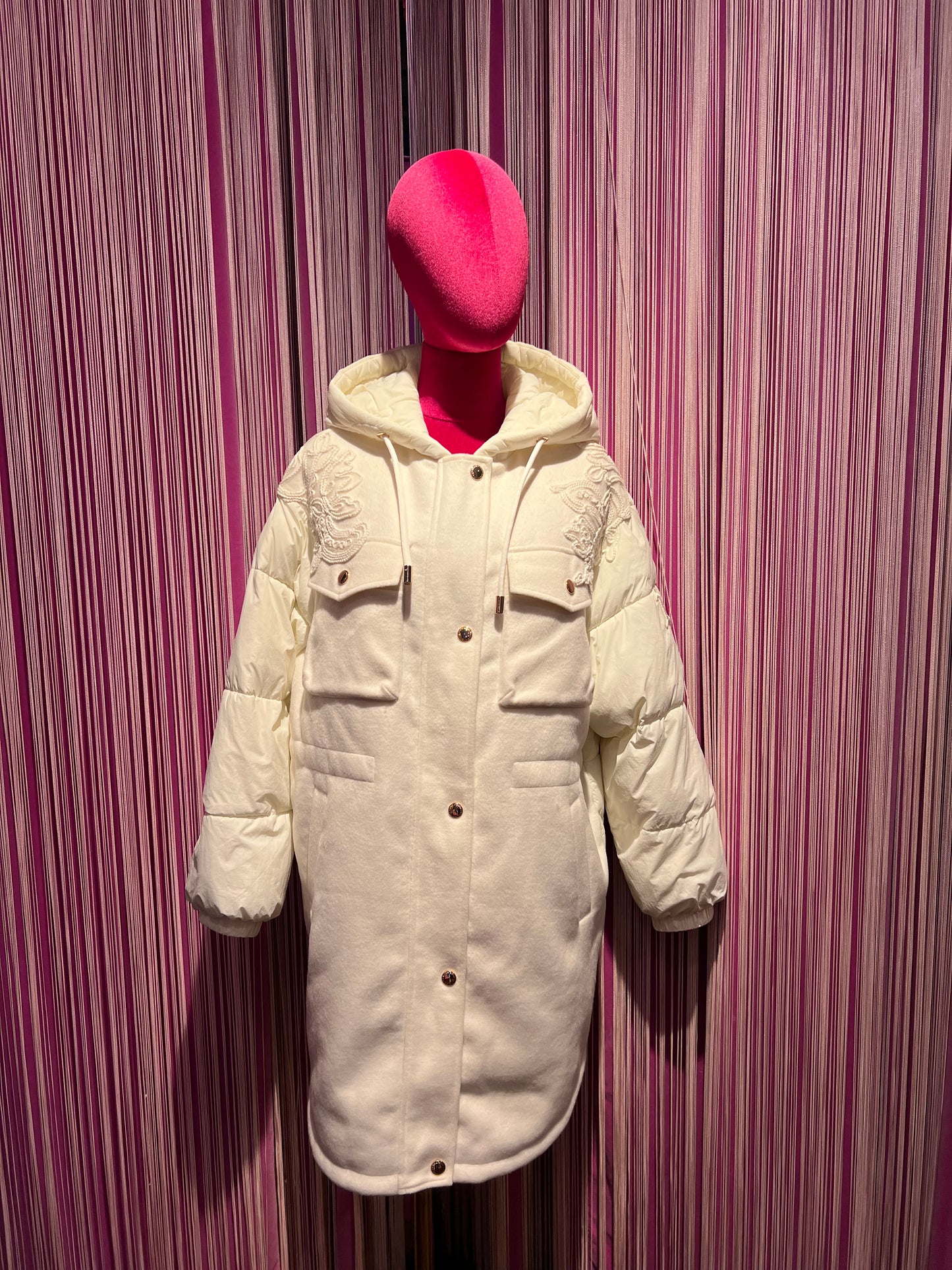 Ermanno Scervino parka bianco con ricamo panno e piumino