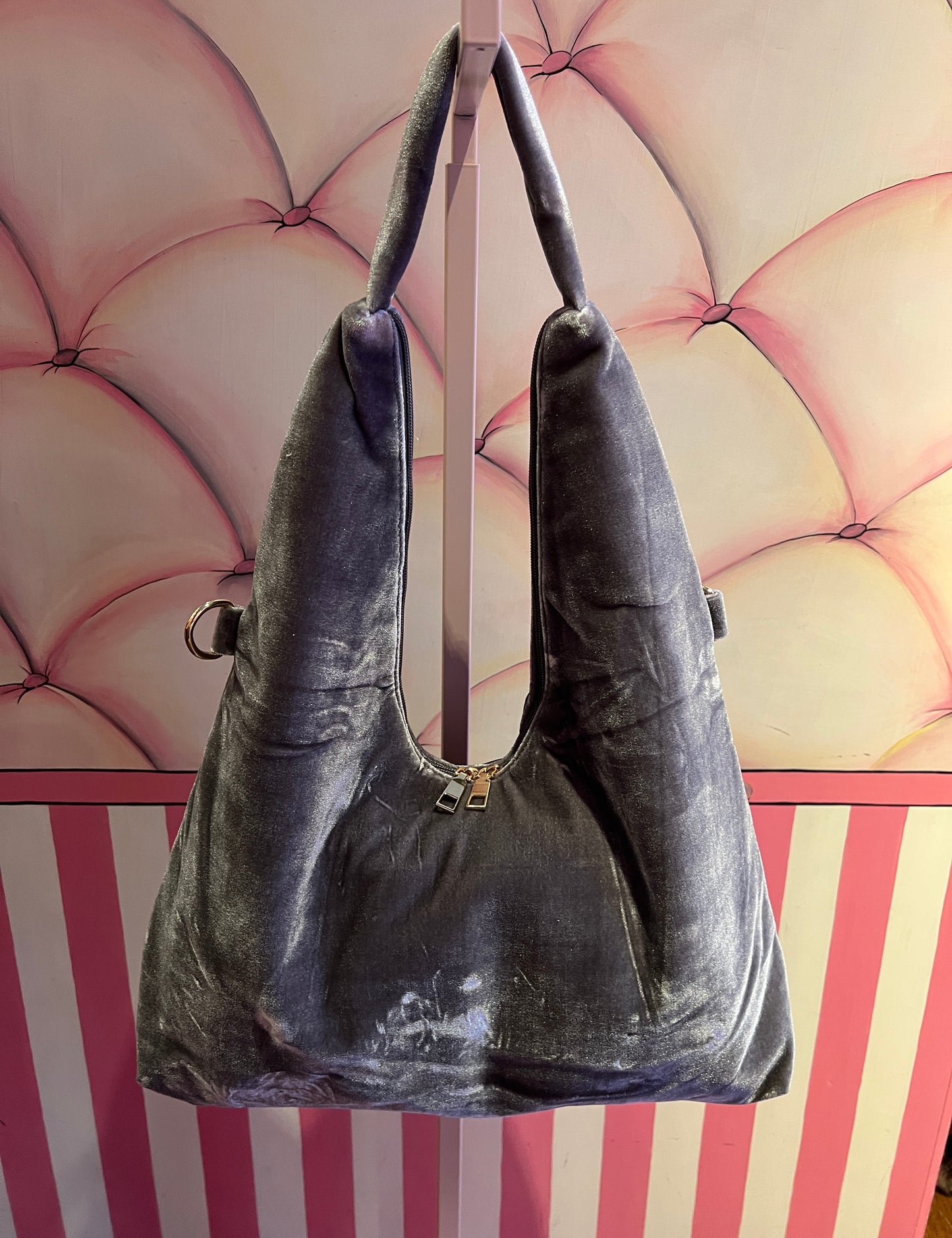 Love & roses borsa a spalla di velluto grigia con ricami floreali dí paillettes e perline stile orientale, tracollina