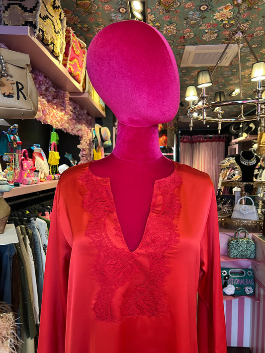 Pink memories camicia serafino con pizzo rossa