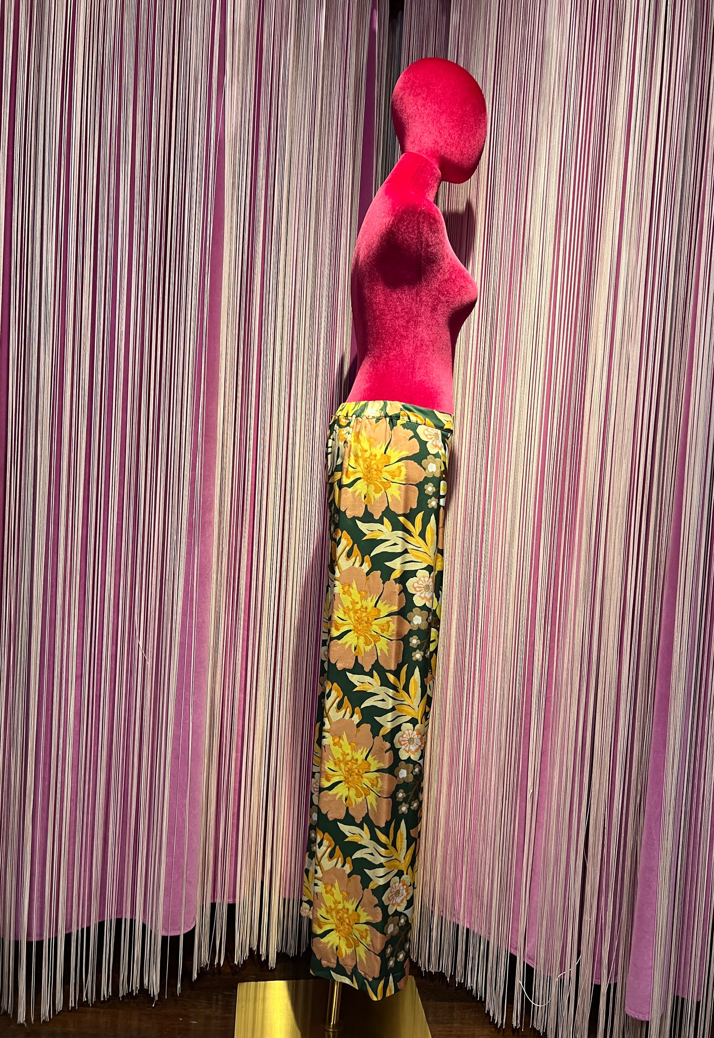 Pink memories pantalone fantasia fiorì verde arancio con elastico