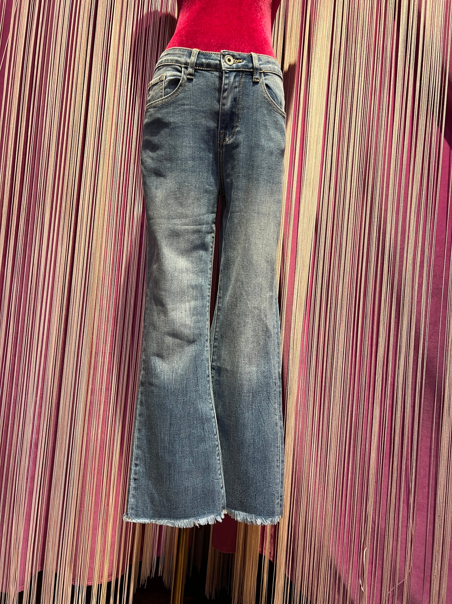 Mon amour Paris jeans denim chiaro zampetta sfrangiato elasticizzato