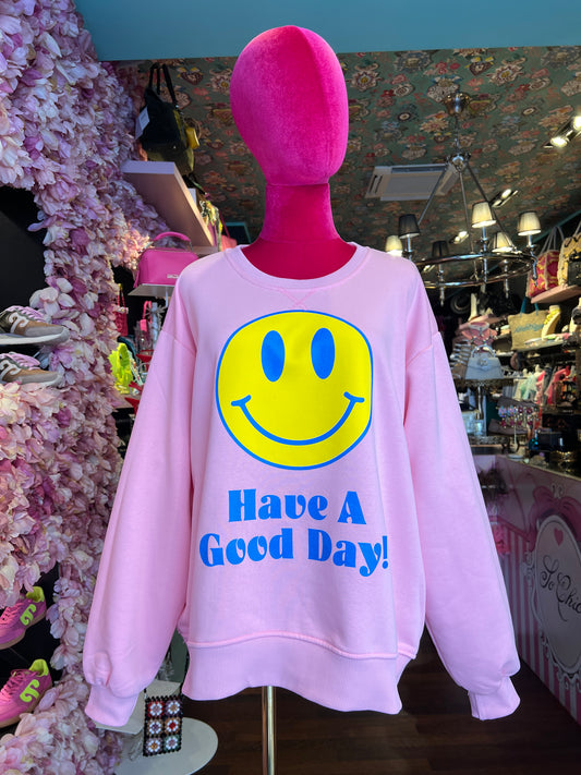 Mon amour Paris -20% di sconto felpa rosa smile giallo “ have a good day!”