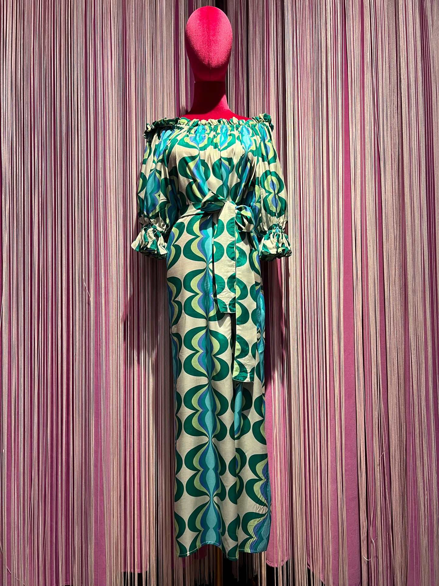 Sundress abito lungo scollo Bardot con cintura rimovibile