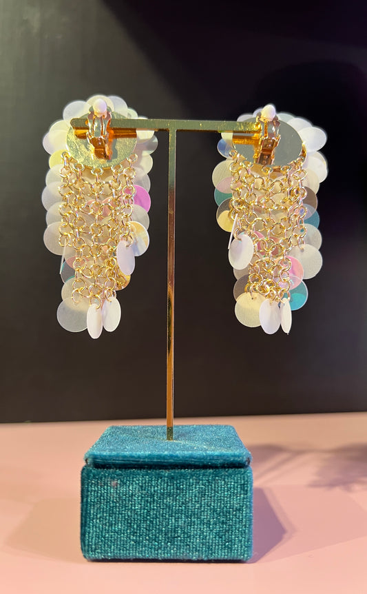 Orecchini clips fiore paillettes panna