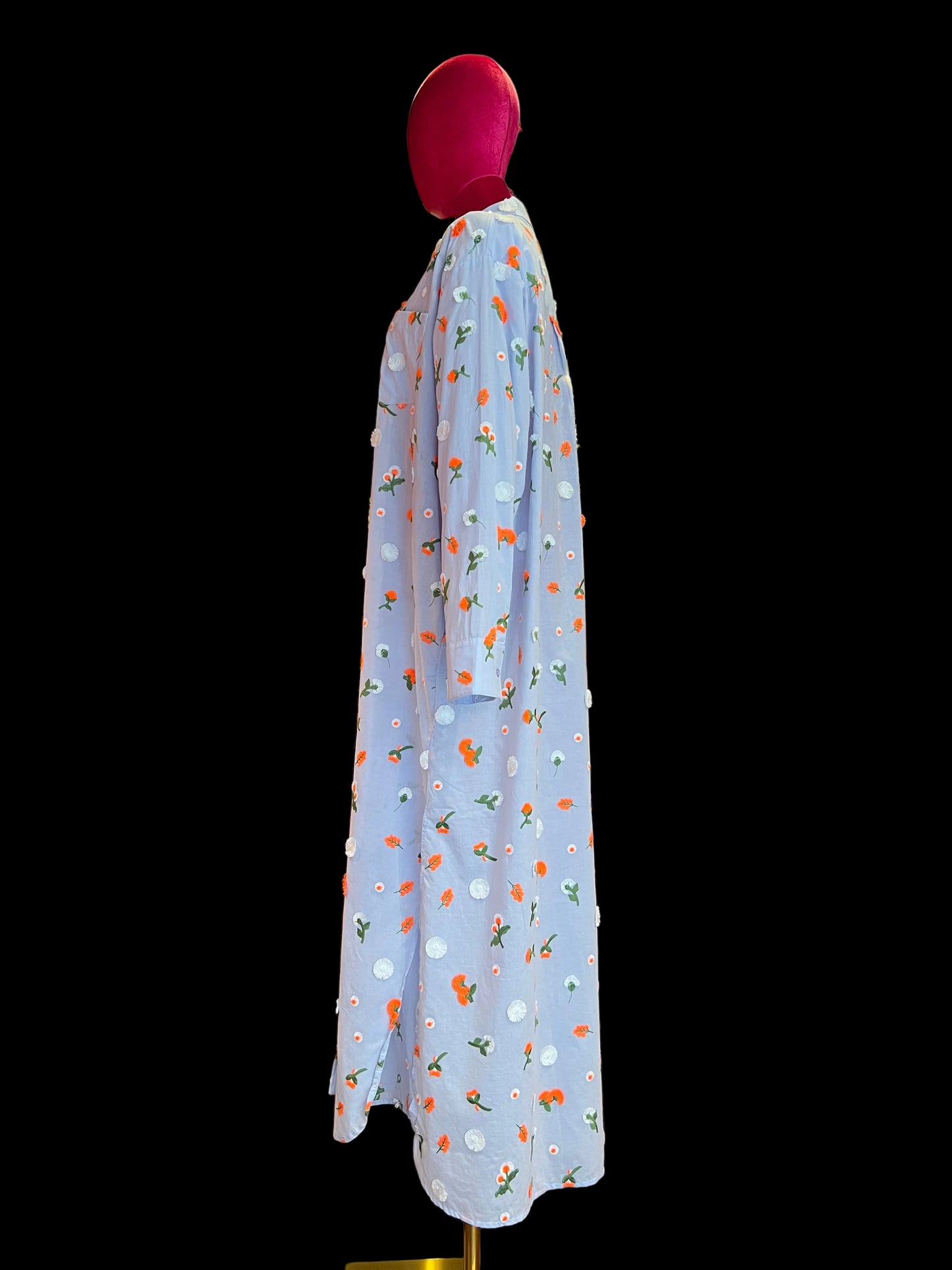 Essentiel antwerp abito chemisier celeste con decorazioni floreali in paillettes strass e perline arancione verdi