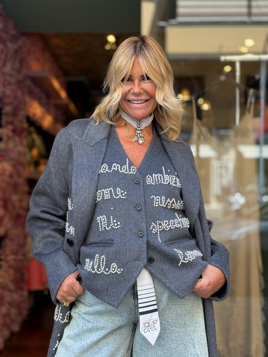 Front street gilet in panno con scritta perle