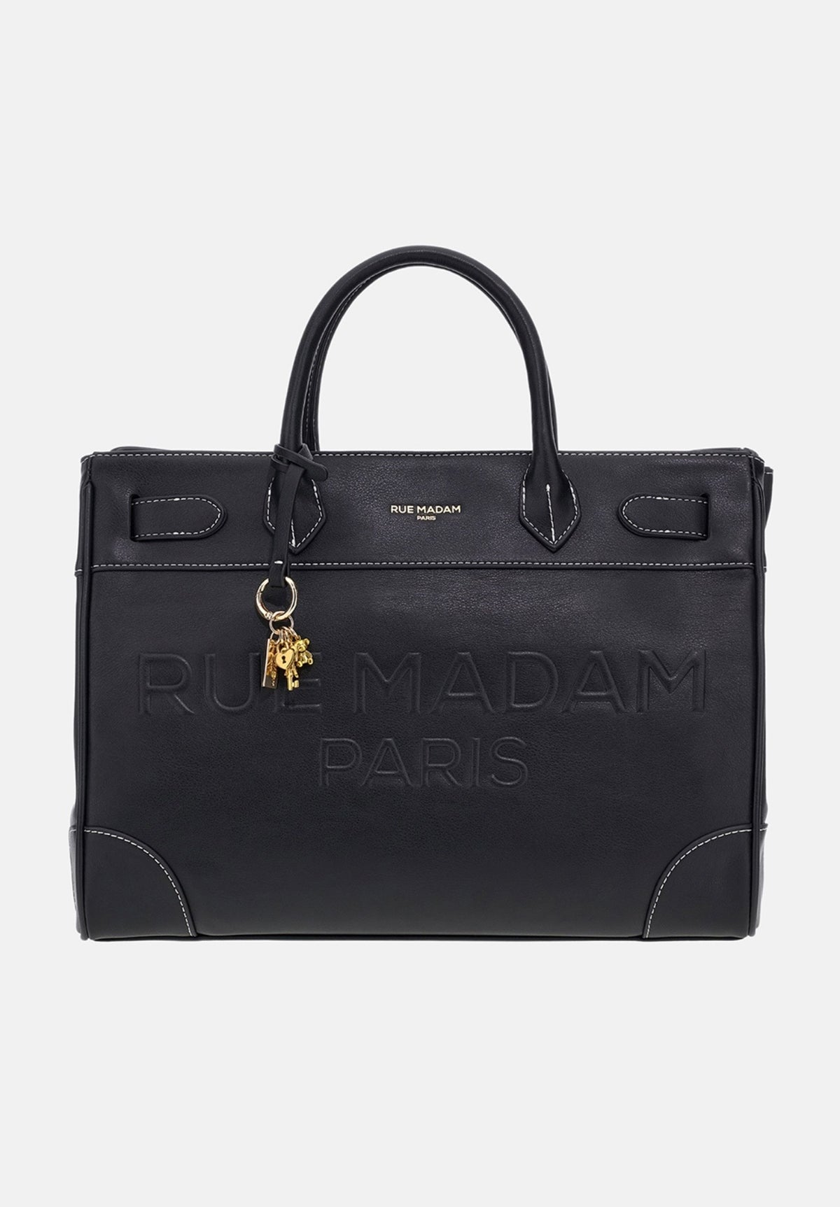 Rue Madam Paris borsa due manici in morbida pelle vegana nera con logo in rilievo ,tracolla