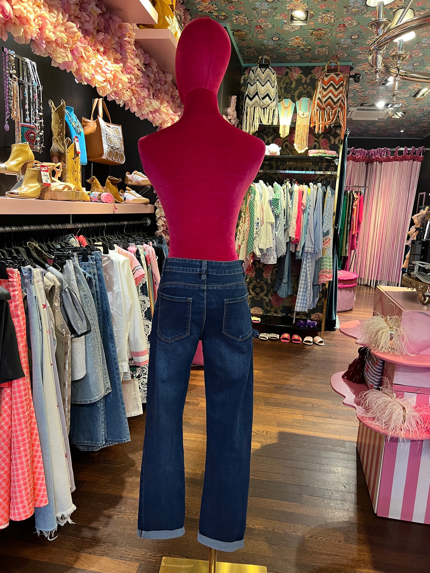 Mon amour Paris jeans fiori crochet elasticizzato medio