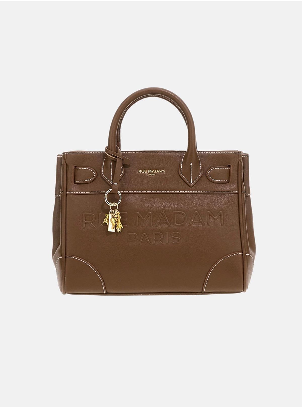 Rue Madam Paris borsa due manici in ecopelle con tracolla impreziosita dal logo in rilievo marrone