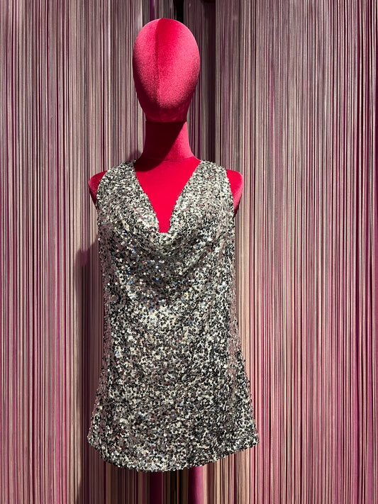 The room canotta paillettes scollo drappeggiato argento