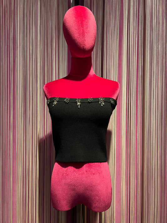Isabelle Blanche Paris bustier in maglia con ricami a gioiello