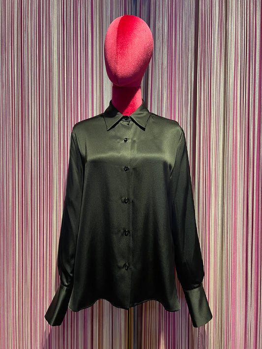 Semicouture camicia nera in raso di seta