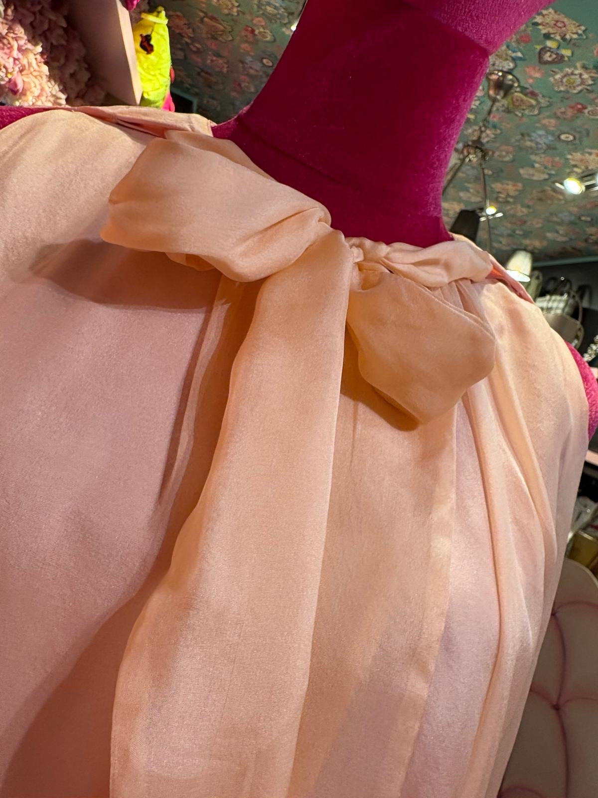 Isabelle Blanche Paris canotta smanicata fiocco con effetto balloon in chiffon di seta rosa