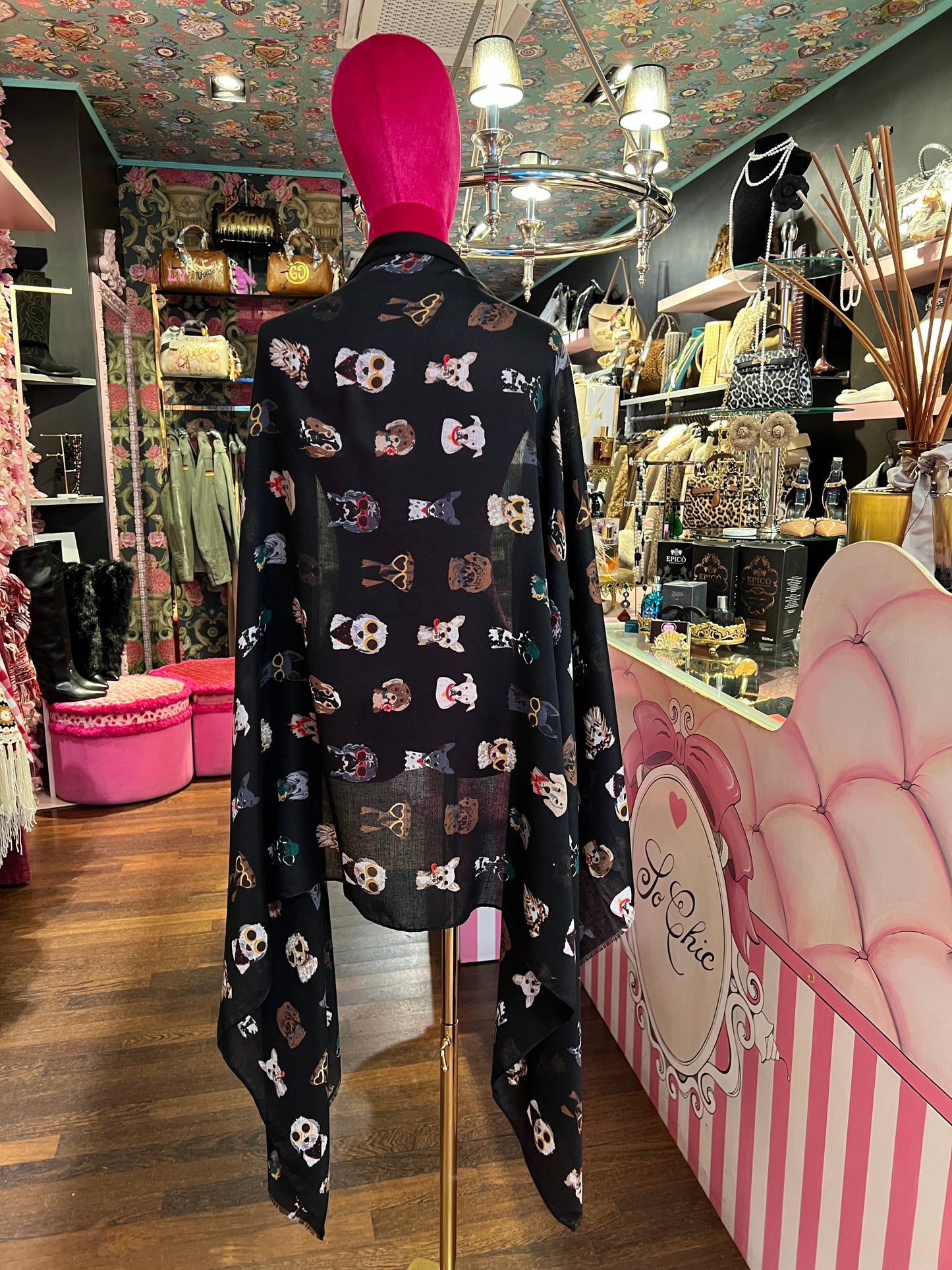 Sciarpa / foulard nera con cani