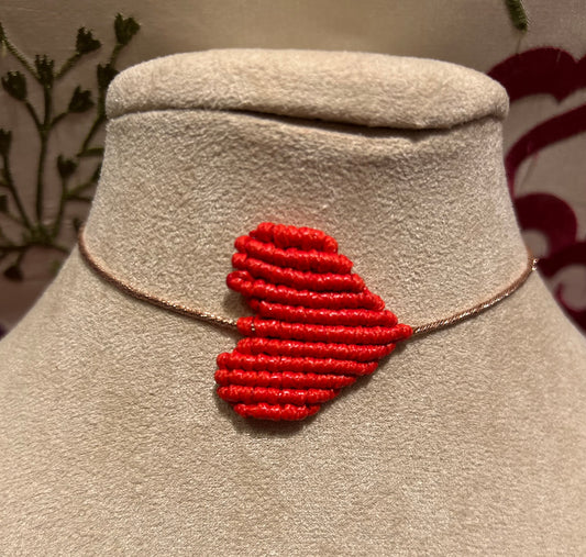 Collana cuore crochet regolabile rosso