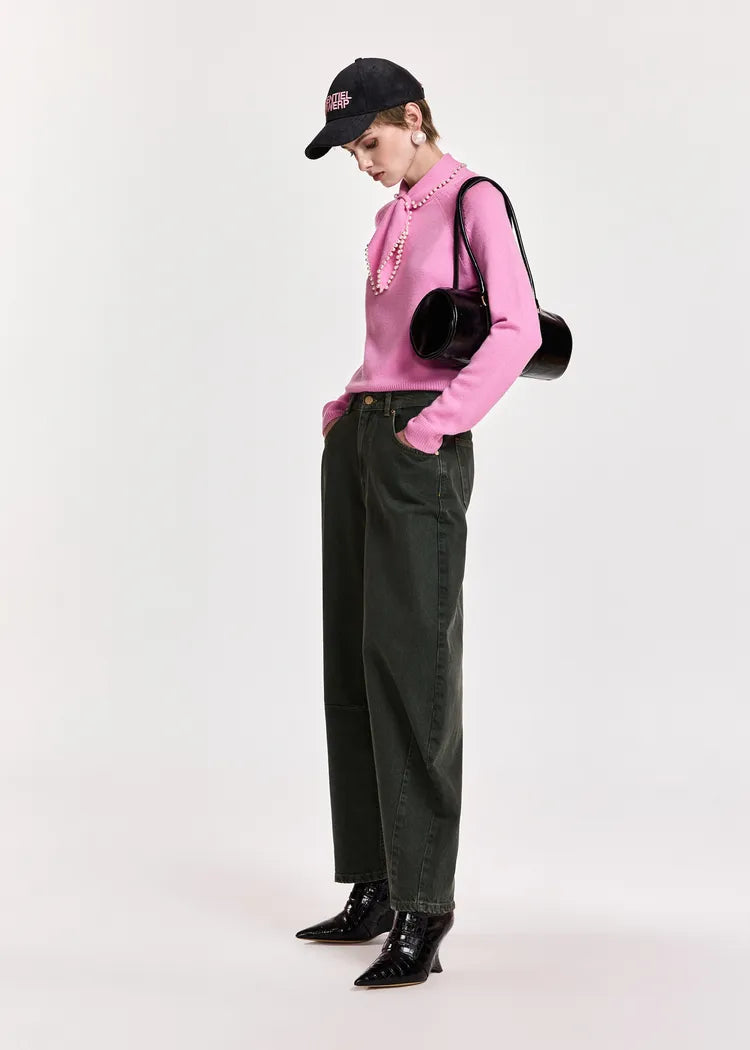 Essentiel antwerp maglia mista lana e cachemire rosa bubble con colletto decorato con perline