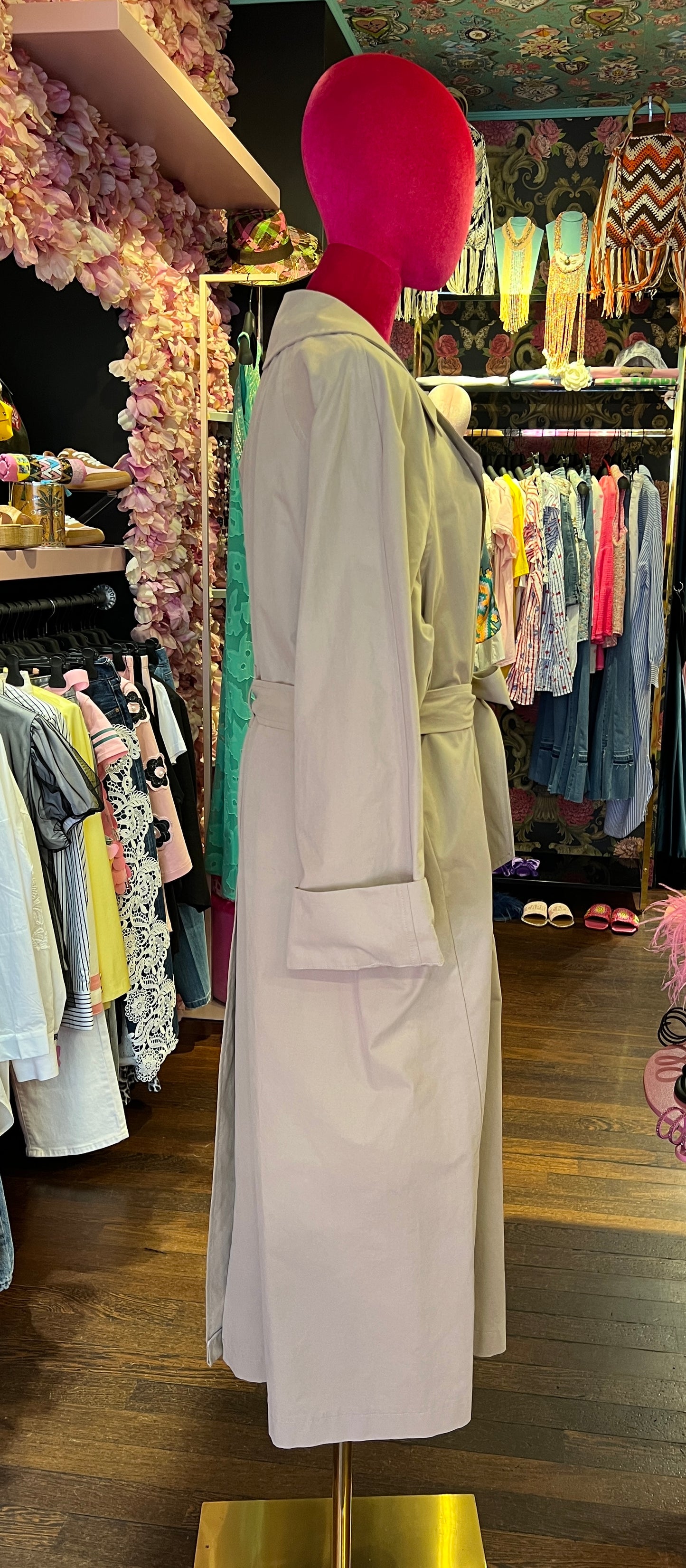 Pink memories trench lungo beige con cinta
