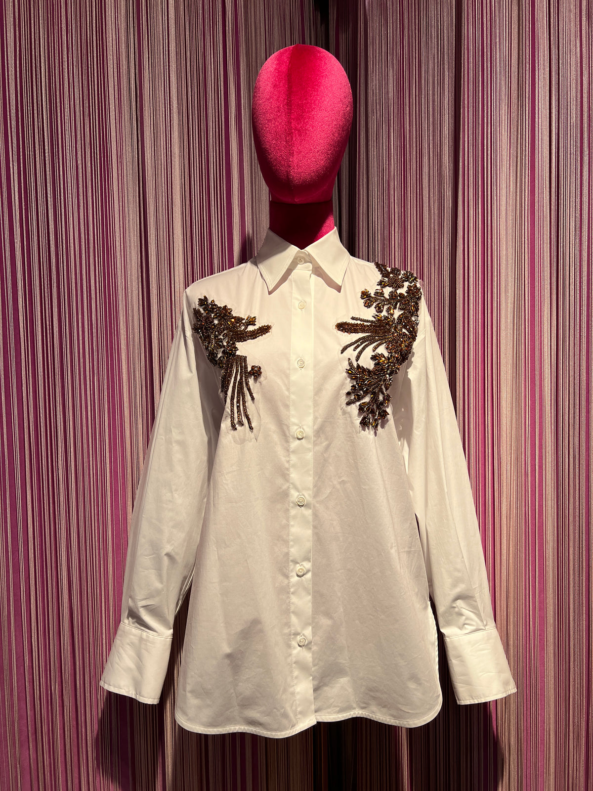 Ermanno Scervino camicia in cotone elasticizzato con ramage cristalli