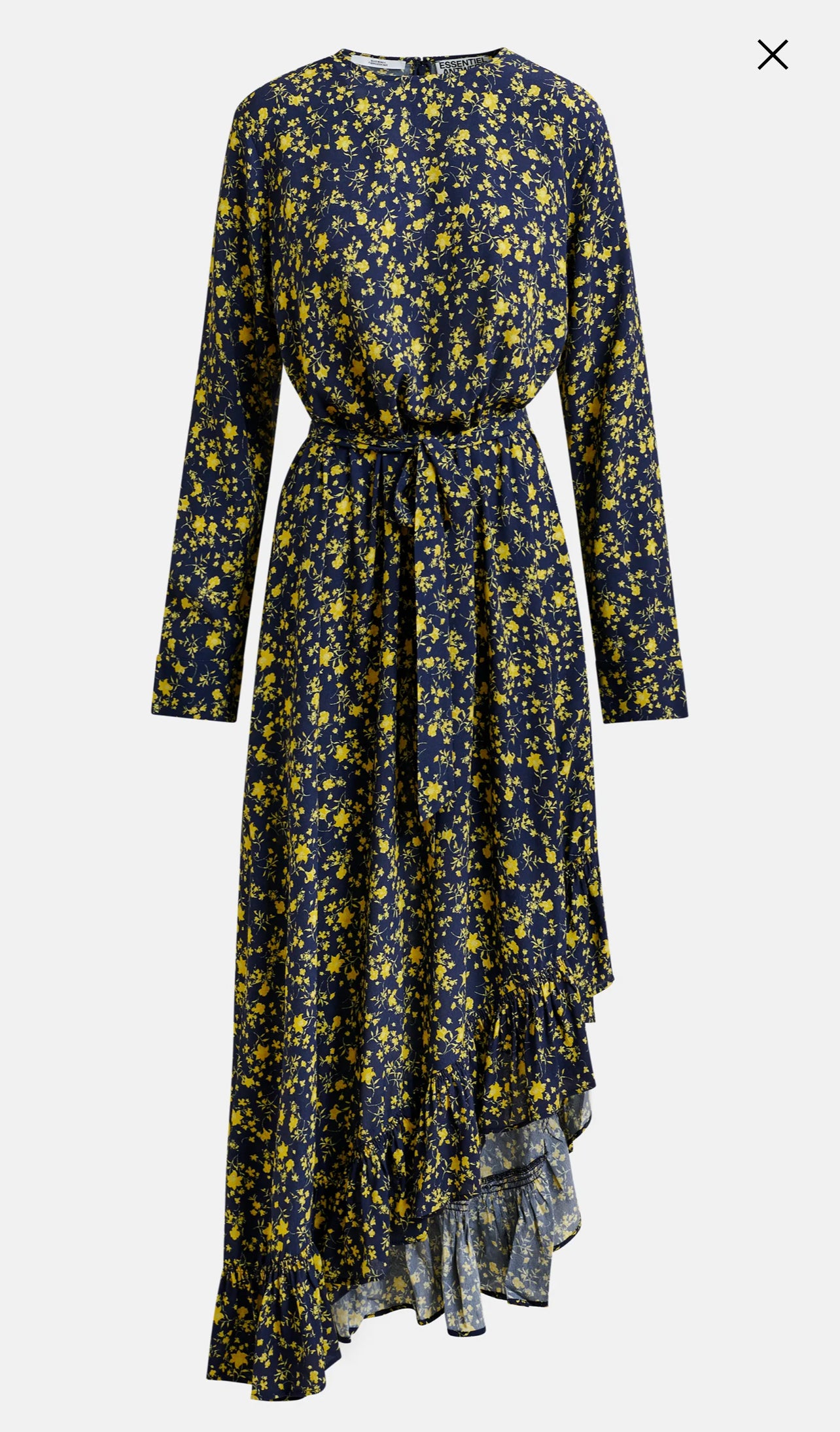 Essentiel antwerp abito floreale asimmetrico con cinta blu e giallo vestibilita’ over Igraine