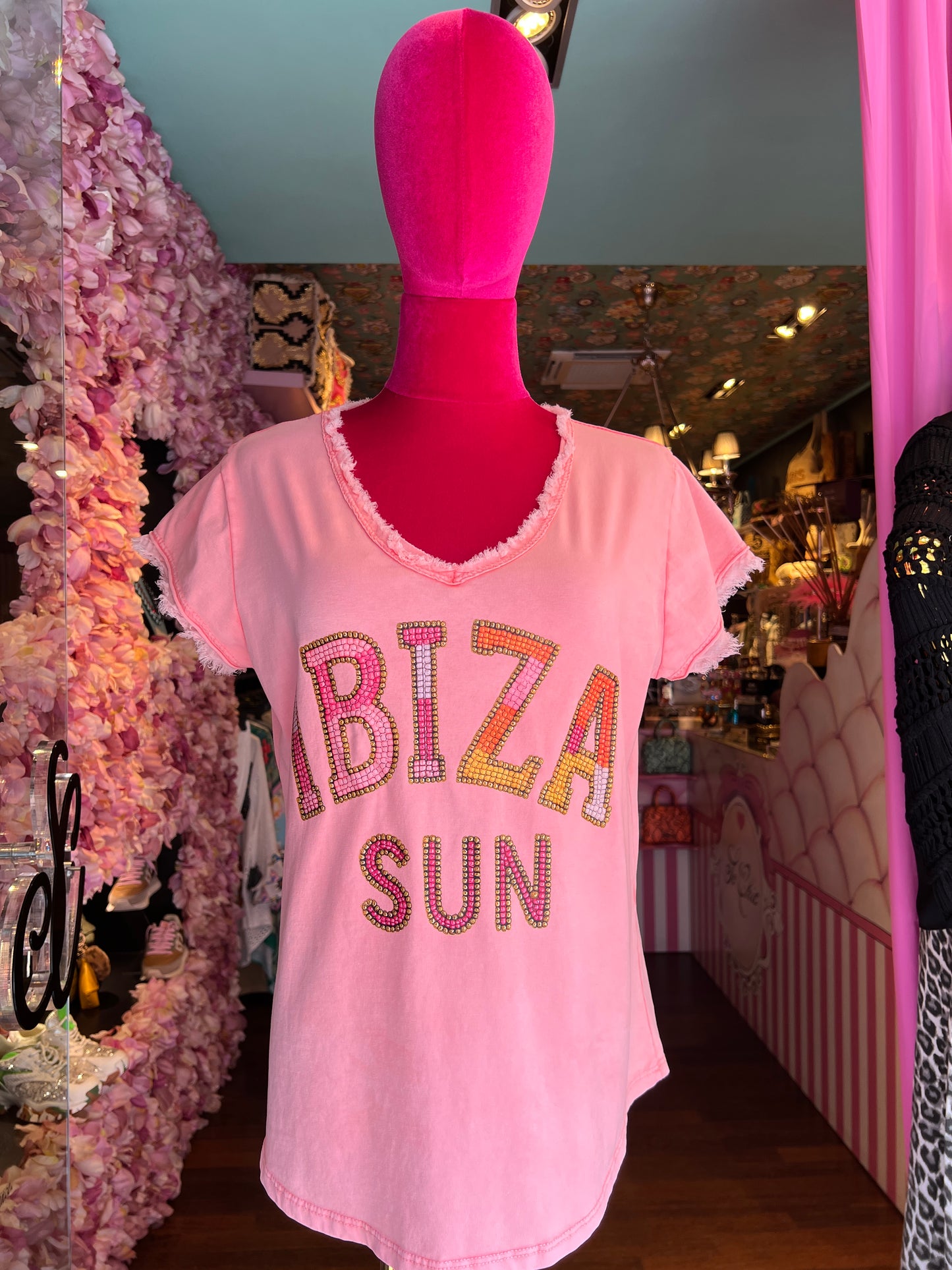 Mon amour Paris -20% di sconto t shirt rosa pesca con scritta Ibiza sun