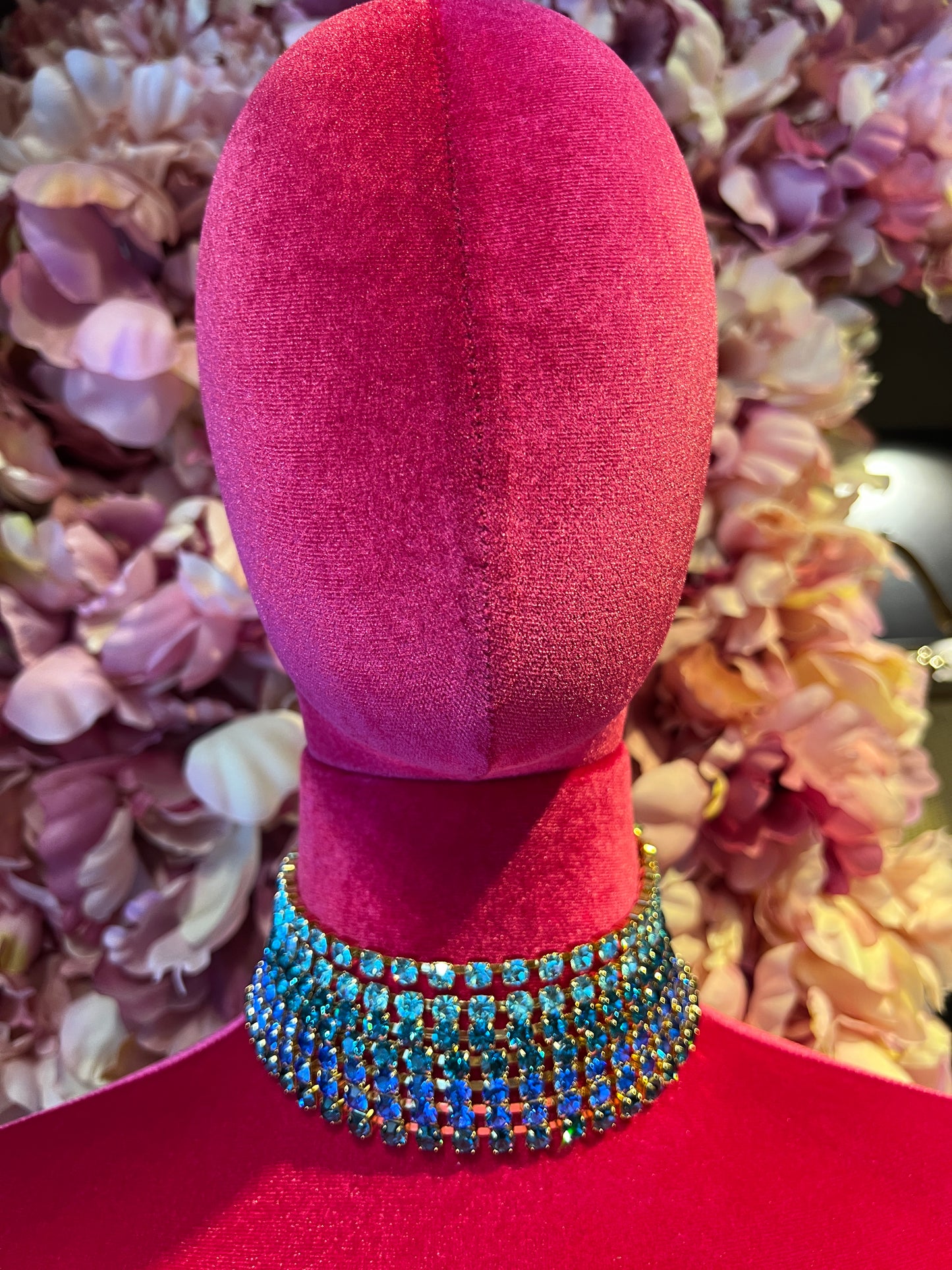 Choker cristalli 7 fili celeste blu