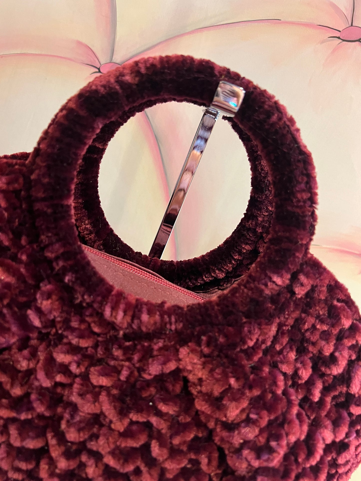 Love & roses borsa tricot ciniglia burgundy con tracolla