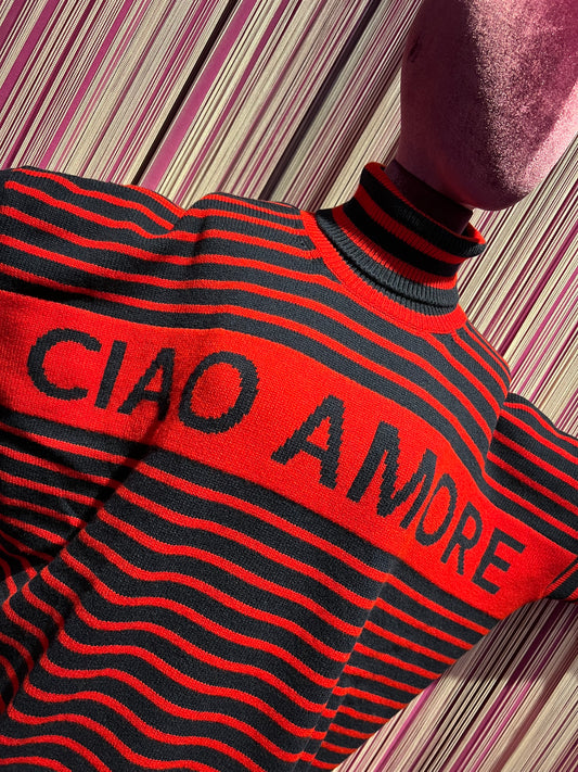 Giada  Benincasa maglia over collo alto righe blu/rosso ciao amore