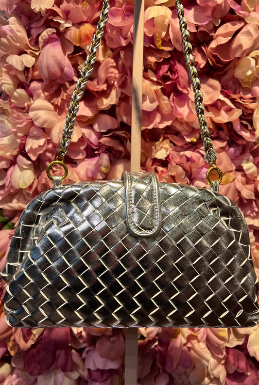 Borsa tracollina argento intrecciata
