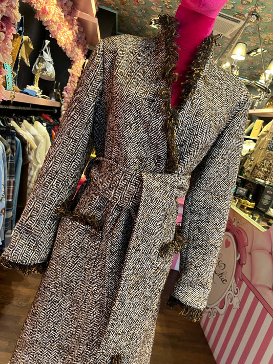 Front street cappotto tweed con dettagli sfrangiati ,  scritta perle