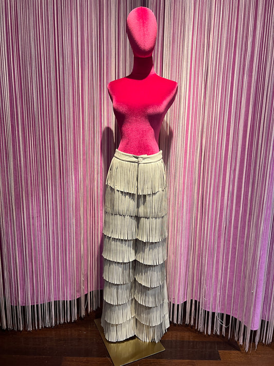 Isabelle Blanche Paris pantalone in ecopelle con frange ghiaccio