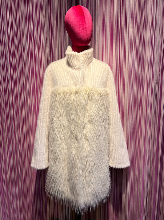 Uncommon giacca cappotto ecopelliccia panna