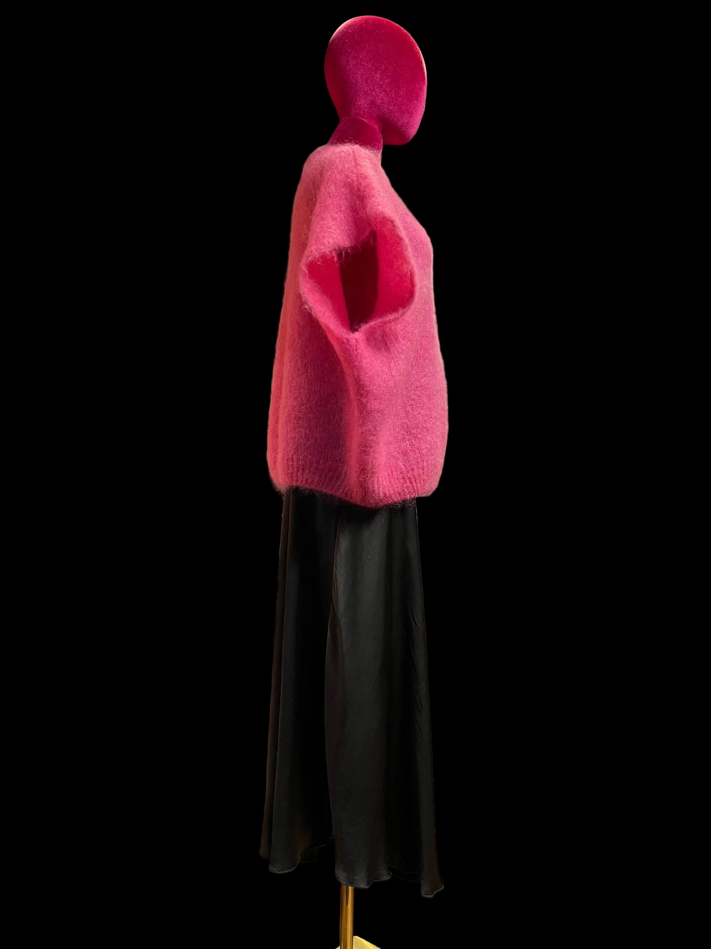 Love & roses completo gilet over mohair rosa bubble e gonna a sirena in satin  cioccolato fondente