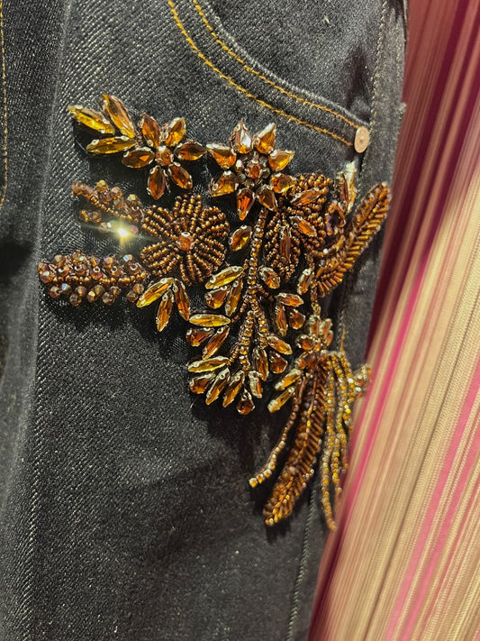 Ermanno Scervino jeans modello palazzo con applicazioni ramage cristalli