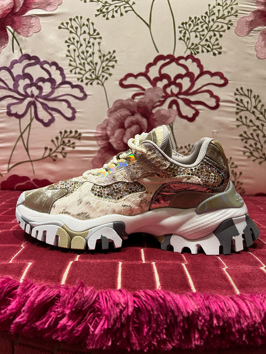 Joia Paris sneakers con inserti cavallino e cristalli