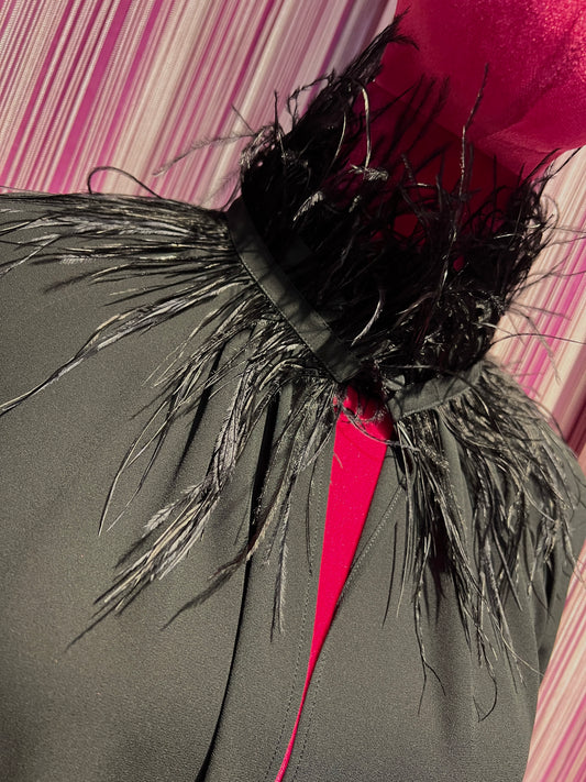 Dahlo blusa nera collo e polsini con piume