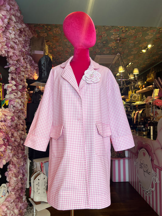 Clo’h luxury soprabito pied de poule oversize taglia unica con spilla fiore in  tessuto