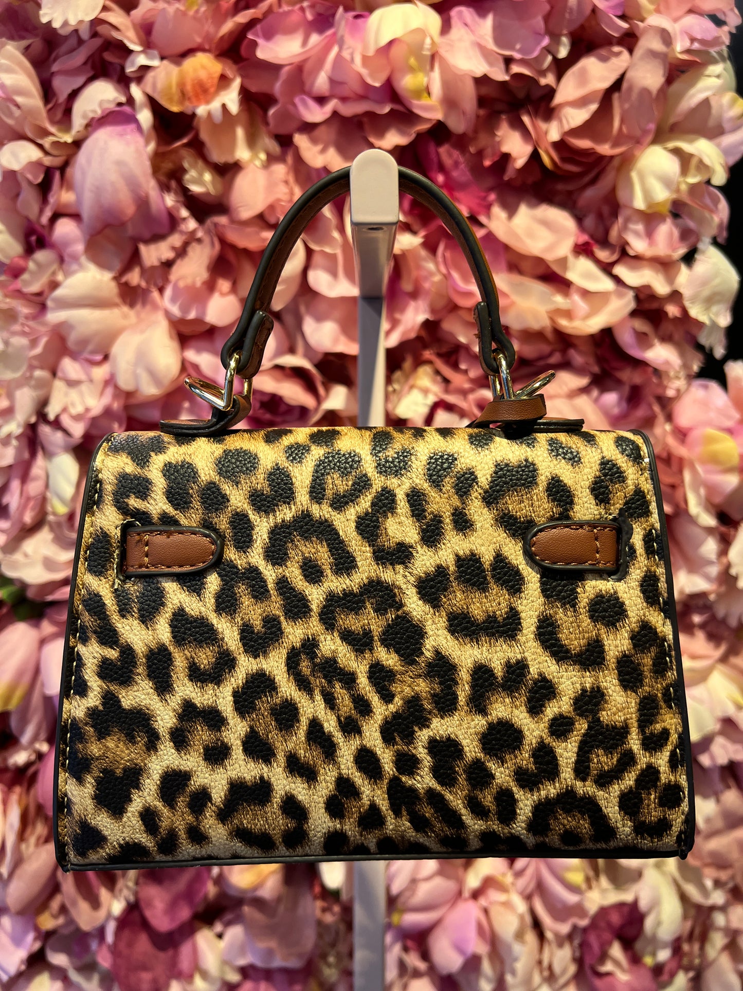 Borsa ecopelle maculata con dettagli cuoio e tracolla
