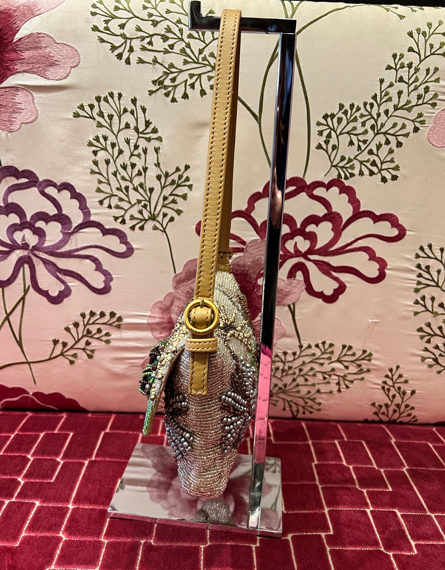 Maliparmi borsa piccola perline argento beige e verde