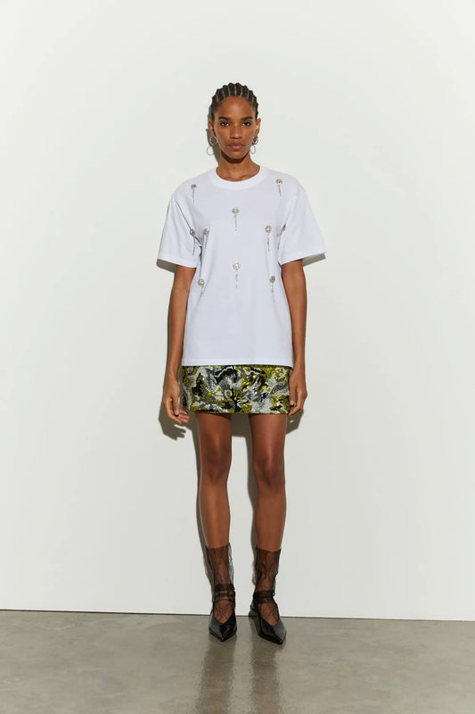 Isabelle Blanche Paris t shirt manica corta con ricami gioiello