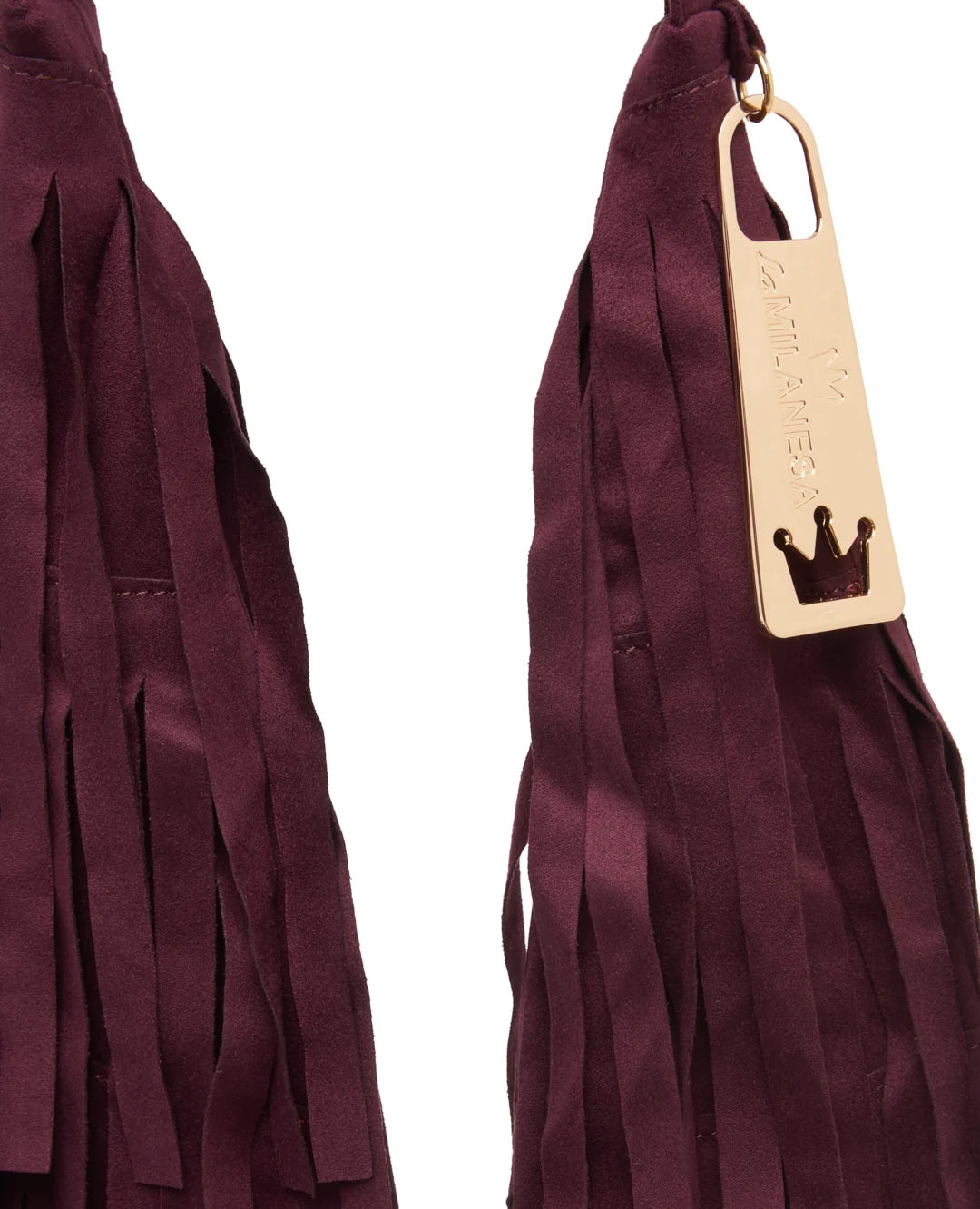 La Milanesa borsa con frange in eco camoscio manico unico a spalla bordeaux